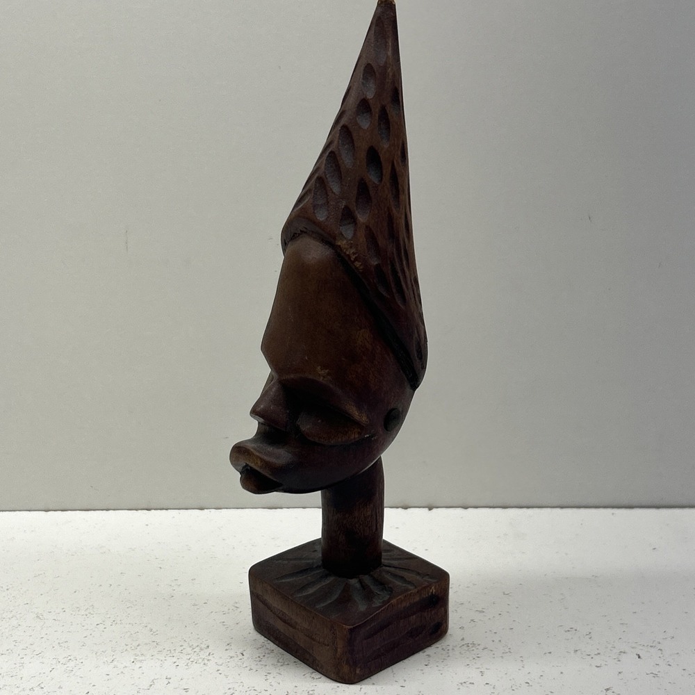 Vintage Hand Carved Wood‎ Tribal Head Figurine Folk Art Decor Sculpture